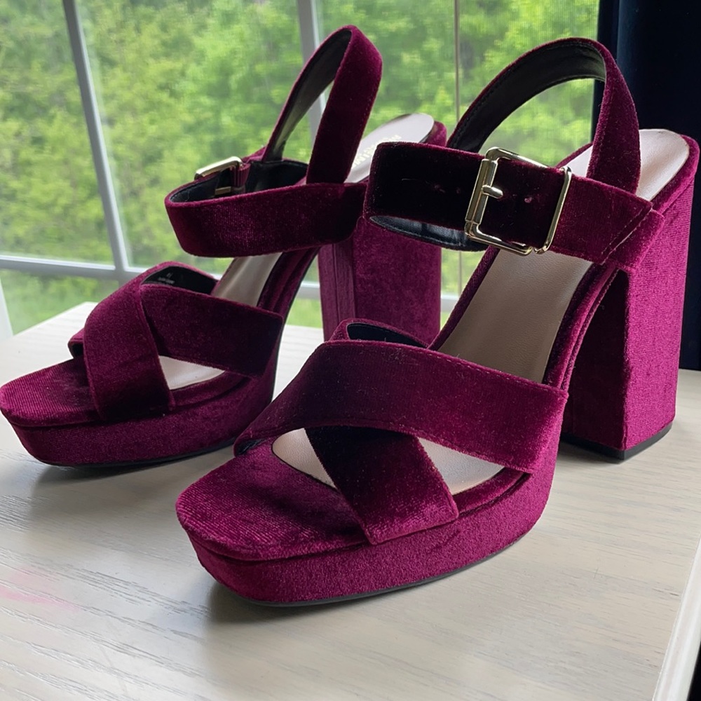Magenta Velvet Block Heels